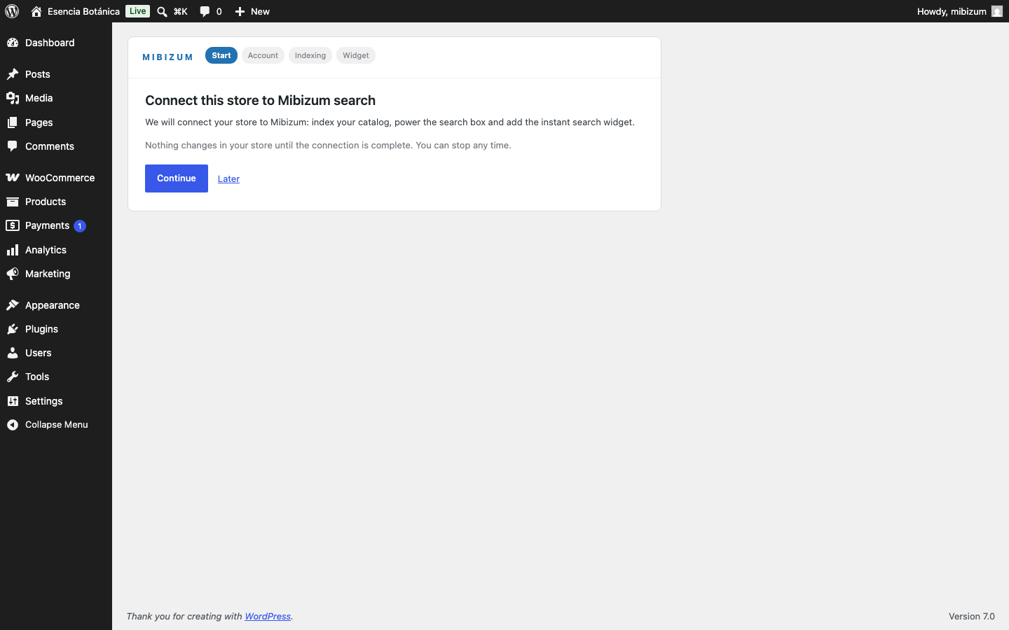Asistente de primer arranque: pantalla de inicio antes de conectar la cuenta.